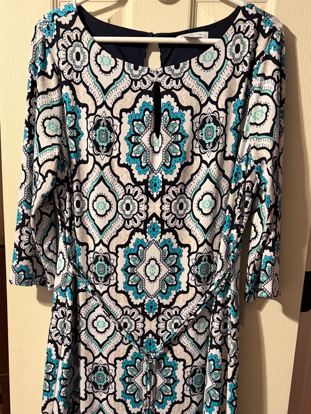 Liz Claiborne Turquoise Black White Patterned Midi Dress